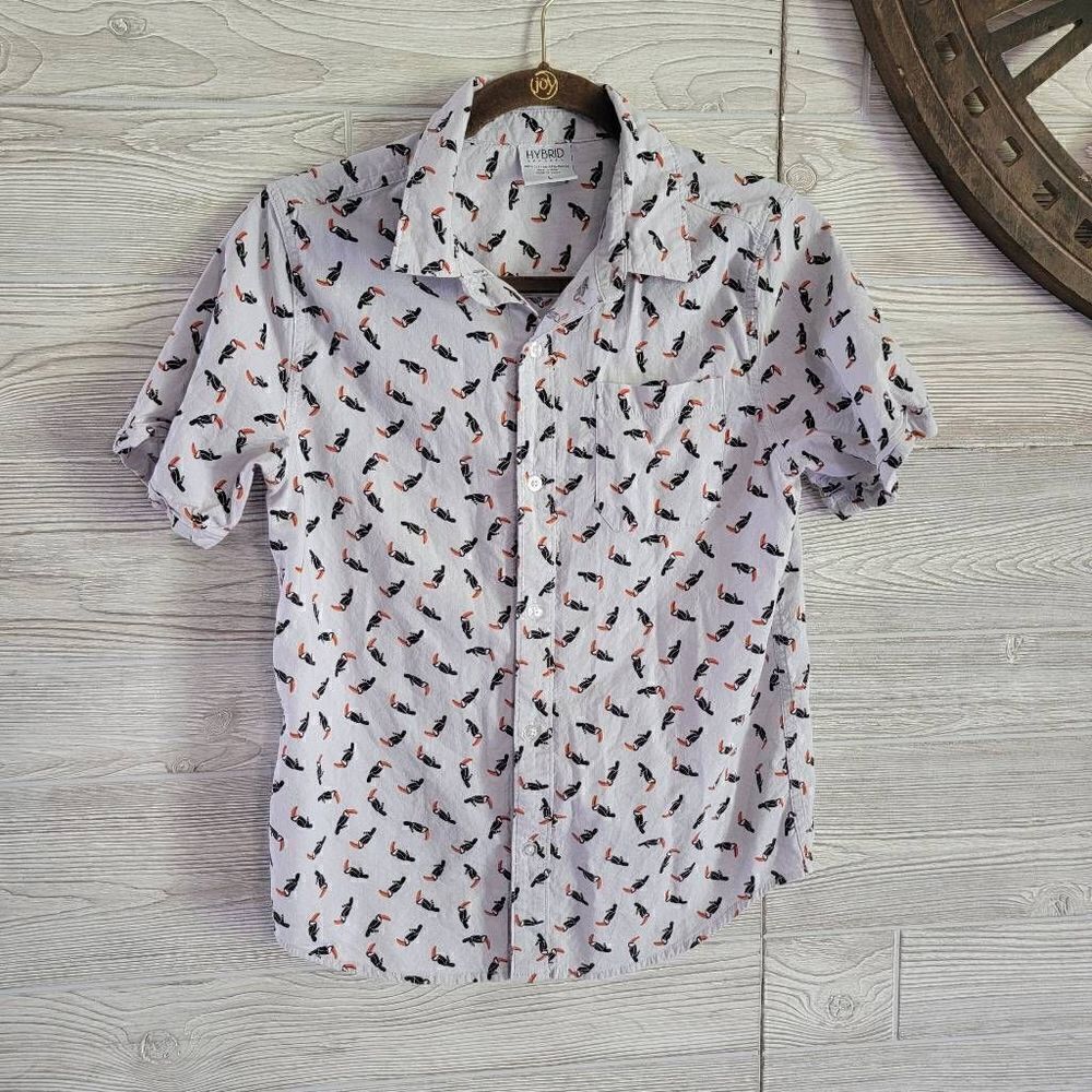 Hybrid Apparel Tucan Print Button Up Boys SZ L(14-16)Novelty